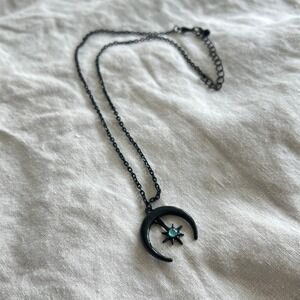 Celestial Black Crescent Moon Necklace OS Whimsygoth Dark Fairy Grunge Mystical